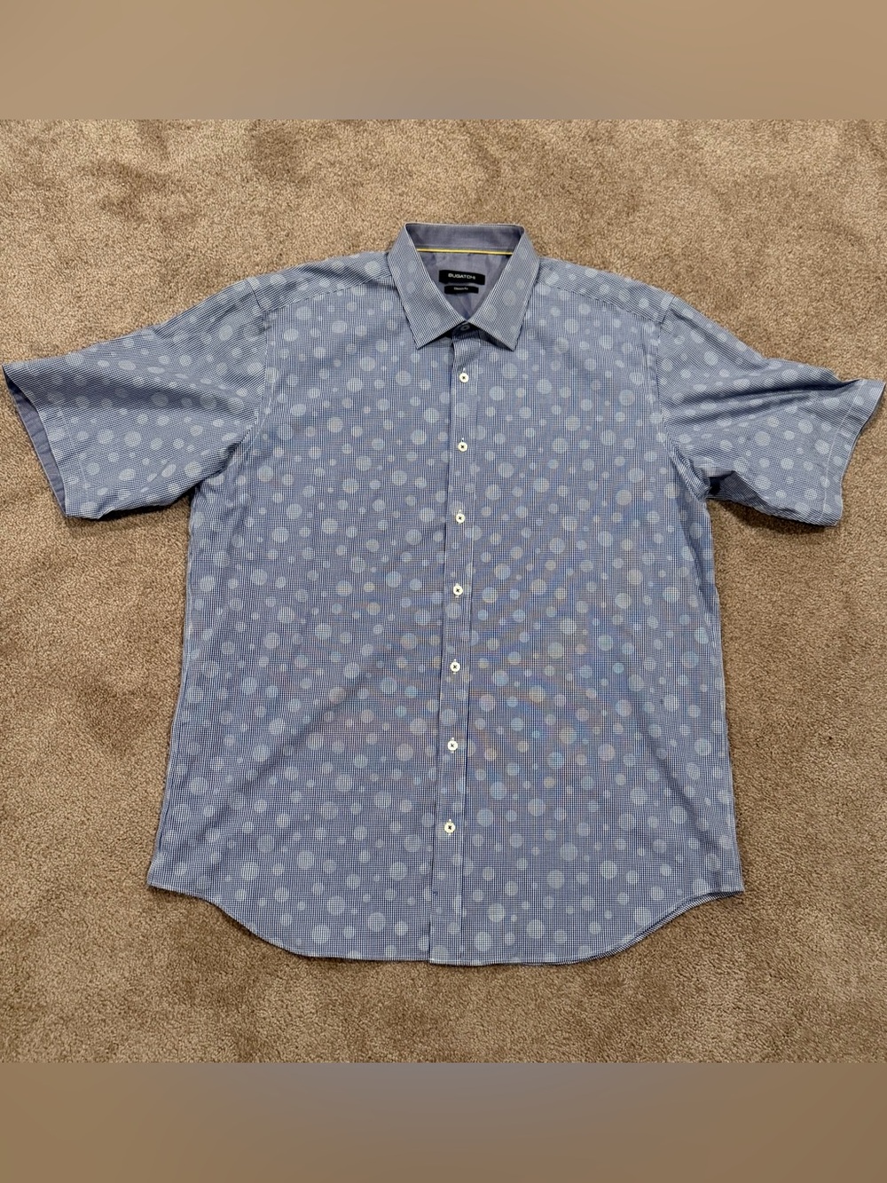 Bugatchi Men’s XL Classic Fit Blue Geometric Short Sleeve Shirt